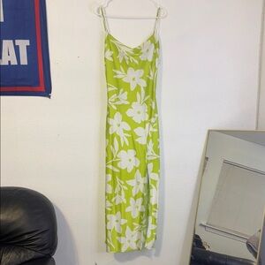 Green and White Spaghetti Strap Maxi Sundress